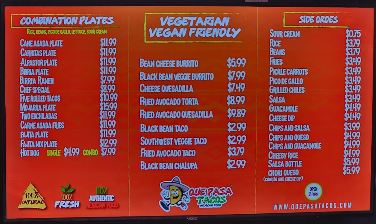 Que Pasa Tacos Menu - Image 1